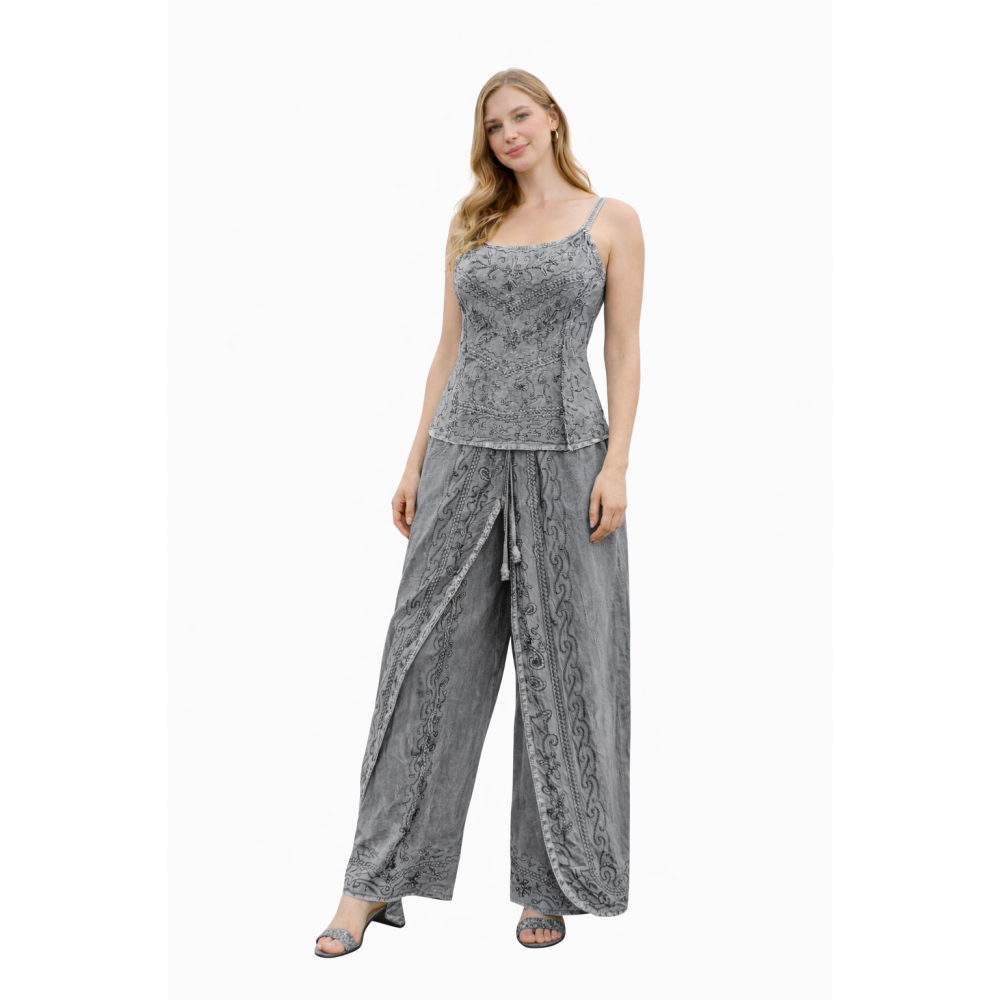 Women Rayon Stonewash Co-Ord Set | New Pattern Strap Top with Dhoti Pants | Trendy Two Piece Outfit | Soft & Breathable Fabric | Casual & Festive Wear