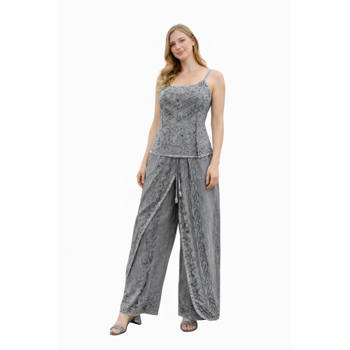 Women Rayon Stonewash Co-Ord Set | New Pattern Strap Top with Dhoti Pants | Trendy Two Piece Outfit | Soft & Breathable Fabric | Casual & Festive Wear