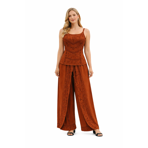 Women Rayon Stonewash Co-Ord Set | New Pattern Strap Top with Dhoti Pants | Trendy Two Piece Outfit | Soft & Breathable Fabric | Casual & Festive Wear