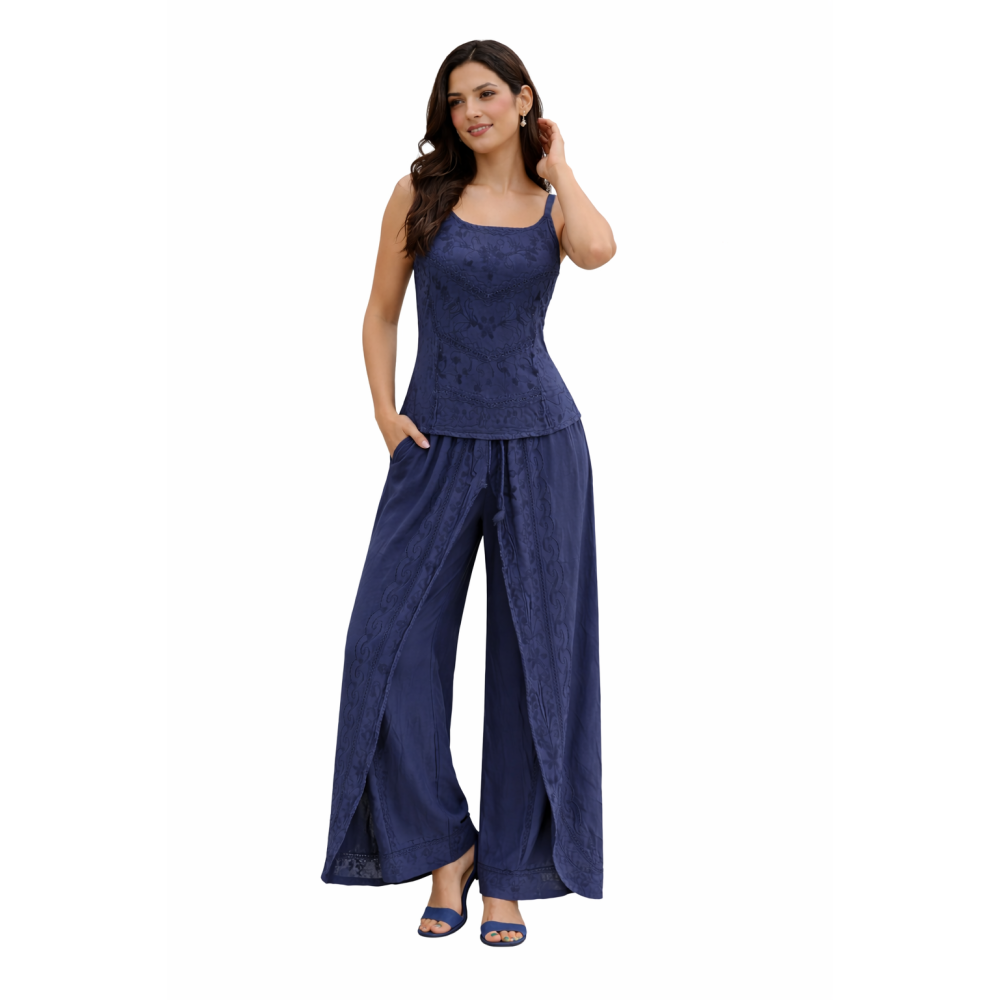 Women Rayon Stonewash Co-Ord Set | New Pattern Strap Top with Dhoti Pants | Trendy Two Piece Outfit | Soft & Breathable Fabric | Casual & Festive Wear