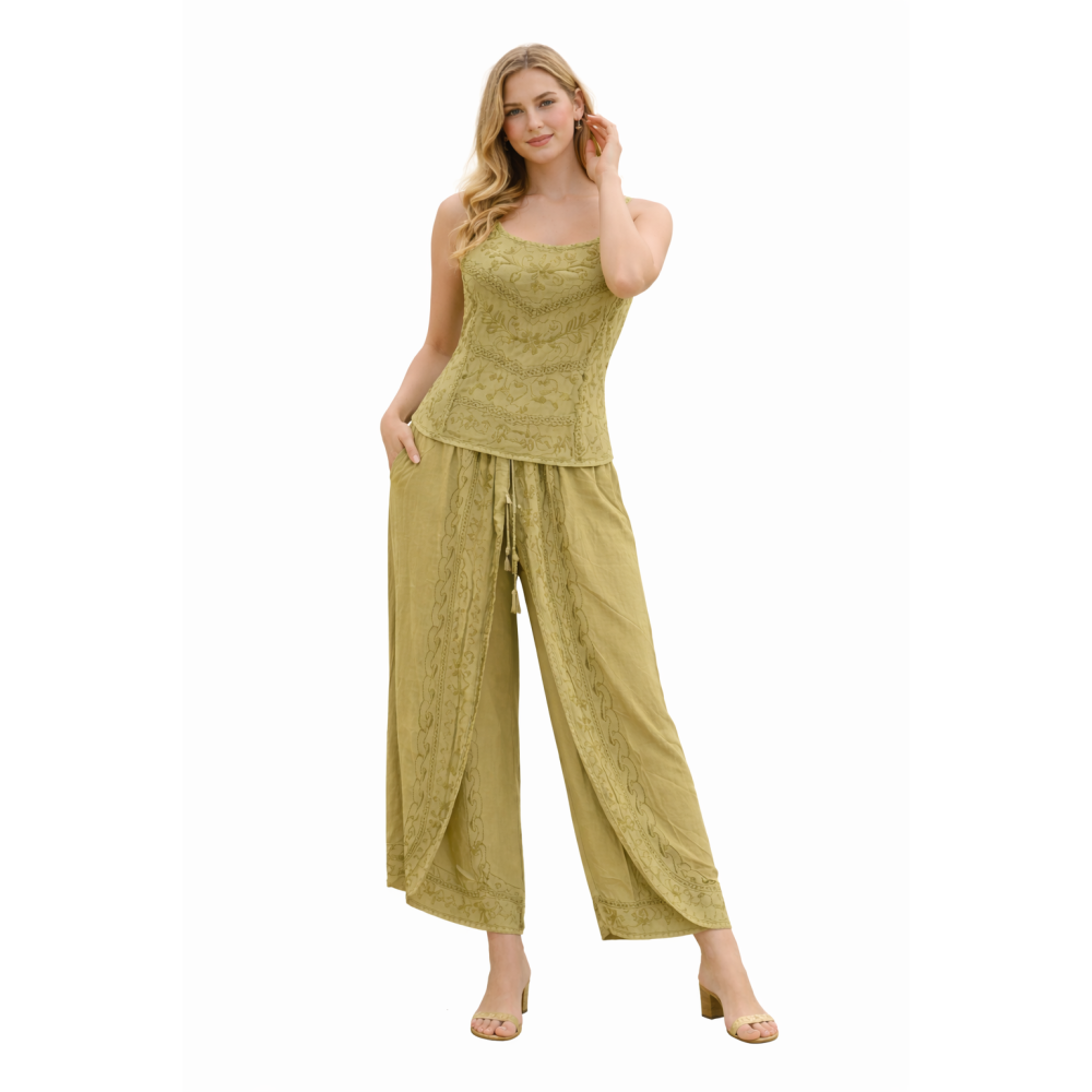 Women Rayon Stonewash Co-Ord Set | New Pattern Strap Top with Dhoti Pants | Trendy Two Piece Outfit | Soft & Breathable Fabric | Casual & Festive Wear