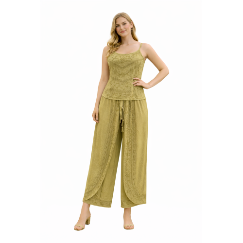 Women Rayon Stonewash Co-Ord Set | New Pattern Strap Top with Dhoti Pants | Trendy Two Piece Outfit | Soft & Breathable Fabric | Casual & Festive Wear
