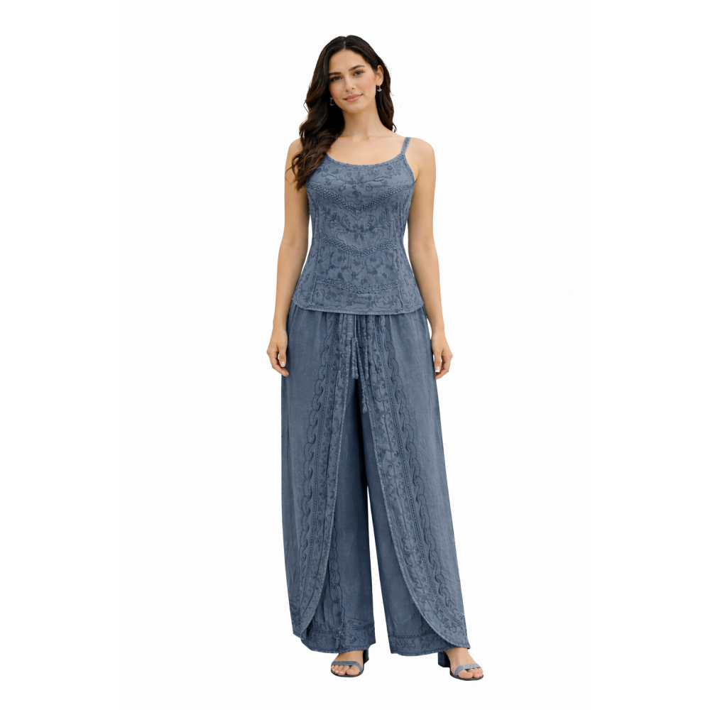 Women Rayon Stonewash Co-Ord Set | New Pattern Strap Top with Dhoti Pants | Trendy Two Piece Outfit | Soft & Breathable Fabric | Casual & Festive Wear