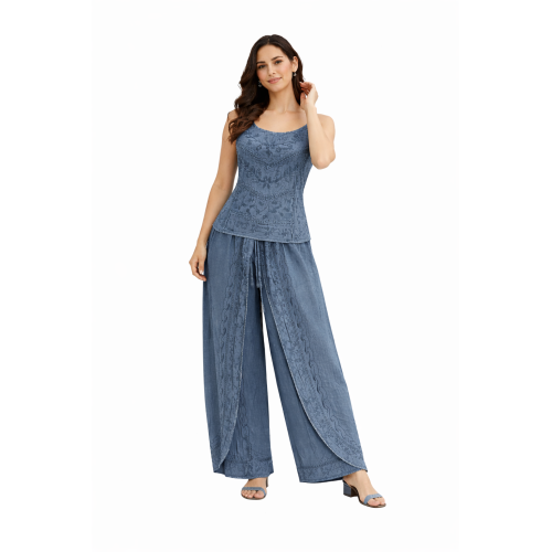Women Rayon Stonewash Co-Ord Set | New Pattern Strap Top with Dhoti Pants | Trendy Two Piece Outfit | Soft & Breathable Fabric | Casual & Festive Wear