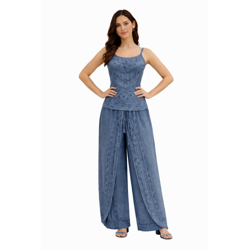 Women Rayon Stonewash Co-Ord Set | New Pattern Strap Top with Dhoti Pants | Trendy Two Piece Outfit | Soft & Breathable Fabric | Casual & Festive Wear