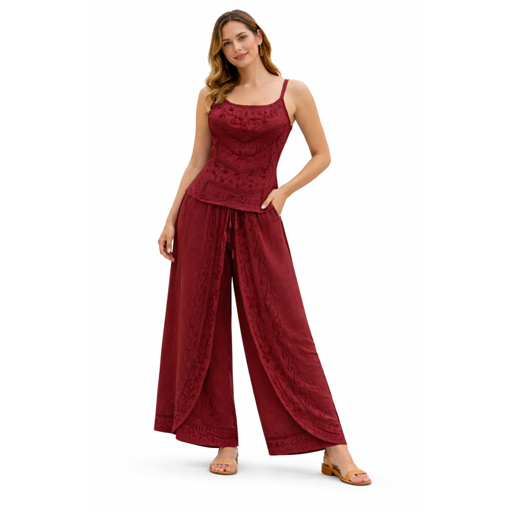 Women Rayon Stonewash Co-Ord Set | New Pattern Strap Top with Dhoti Pants | Trendy Two Piece Outfit | Soft & Breathable Fabric | Casual & Festive Wear