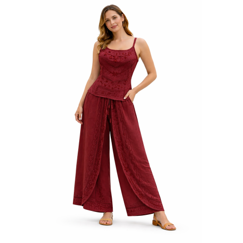 Women Rayon Stonewash Co-Ord Set | New Pattern Strap Top with Dhoti Pants | Trendy Two Piece Outfit | Soft & Breathable Fabric | Casual & Festive Wear