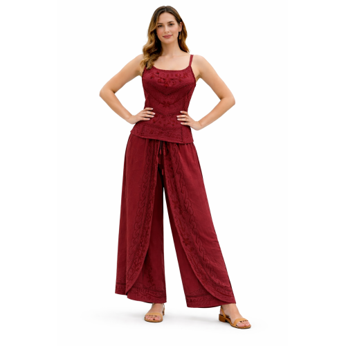 Women Rayon Stonewash Co-Ord Set | New Pattern Strap Top with Dhoti Pants | Trendy Two Piece Outfit | Soft & Breathable Fabric | Casual & Festive Wear