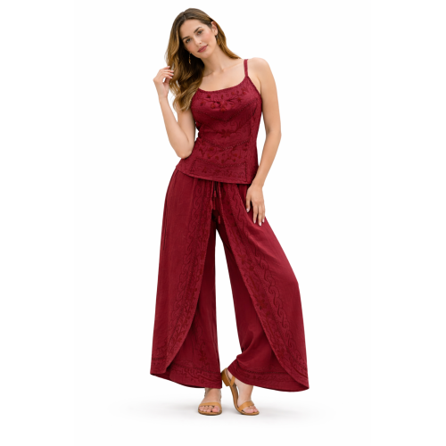 Women Rayon Stonewash Co-Ord Set | New Pattern Strap Top with Dhoti Pants | Trendy Two Piece Outfit | Soft & Breathable Fabric | Casual & Festive Wear