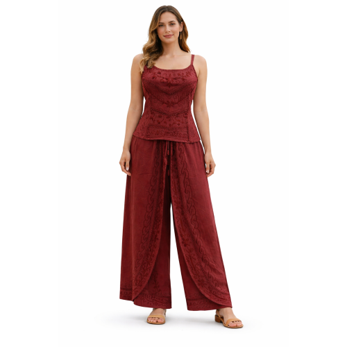 Women Rayon Stonewash Co-Ord Set | New Pattern Strap Top with Dhoti Pants | Trendy Two Piece Outfit | Soft & Breathable Fabric | Casual & Festive Wear