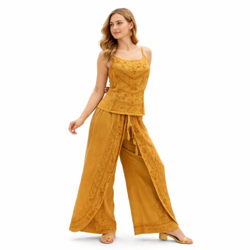 Women Rayon Stonewash Co-Ord Set | New Pattern Strap Top with Dhoti Pants | Trendy Two Piece Outfit | Soft & Breathable Fabric | Casual & Festive Wear