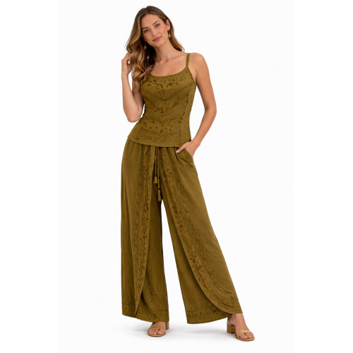 Women Rayon Stonewash Co-Ord Set | New Pattern Strap Top with Dhoti Pants | Trendy Two Piece Outfit | Soft & Breathable Fabric | Casual & Festive Wear