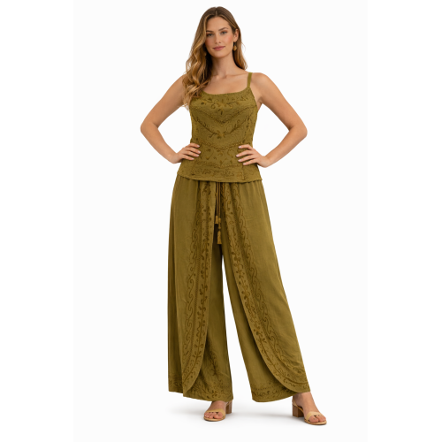 Women Rayon Stonewash Co-Ord Set | New Pattern Strap Top with Dhoti Pants | Trendy Two Piece Outfit | Soft & Breathable Fabric | Casual & Festive Wear
